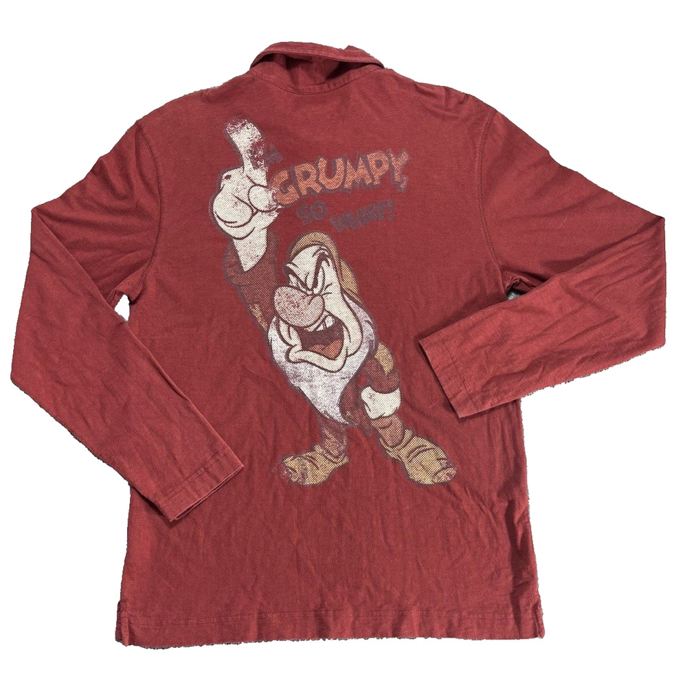 Disney Grumpy Shirt Adult Mens Medium Red Snow White Long Sleeve Henley Outdoor